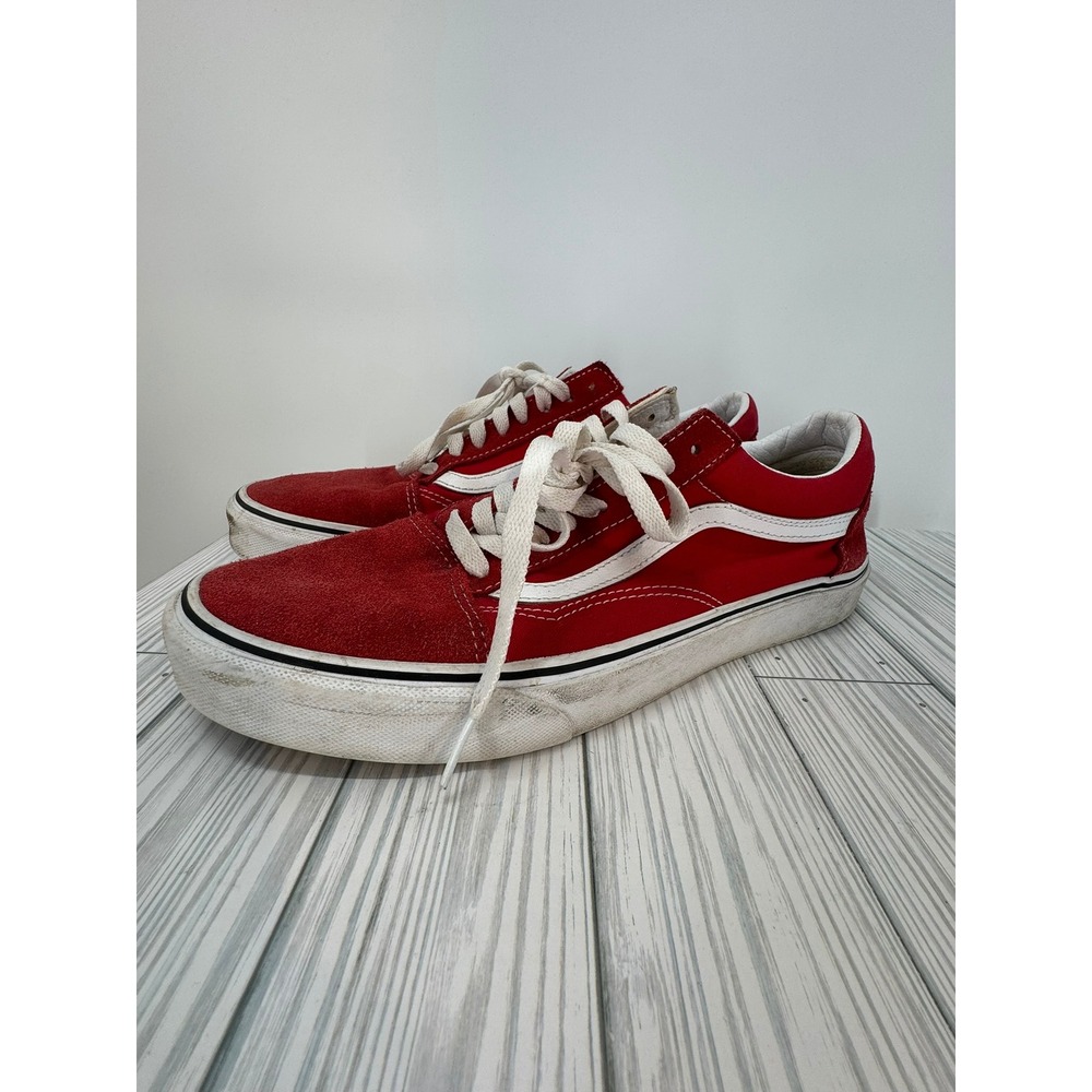 Vans Old Skool‎ Low Top Red White Canvas Suede Men's Sneakers Shoes Size 10.5
